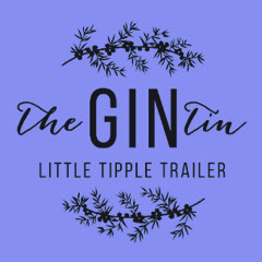 Logo for The Gin Tin Little Tipple Trailer, black on a purple background