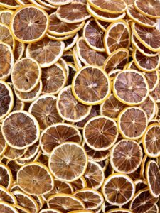 dehydrated citrus slices showing consistent size and shape.